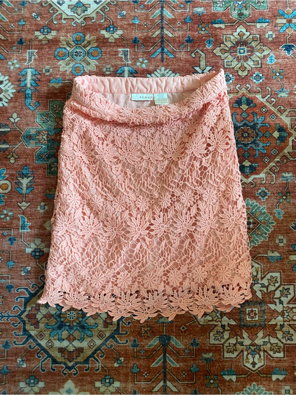 Kenar Peach Lace Pencil Skirt